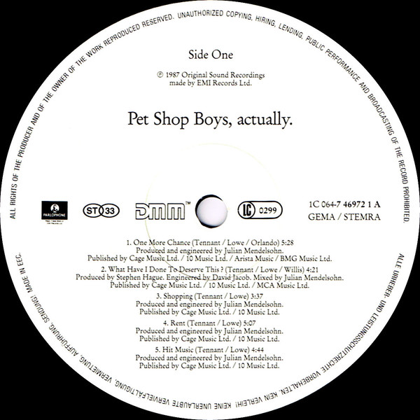 Pet Shop Boys - Actually | Parlophone (064 74 6972 1) - 3 Pet Shop Boys - Actually | Parlophone (064 74 6972 1) - 3