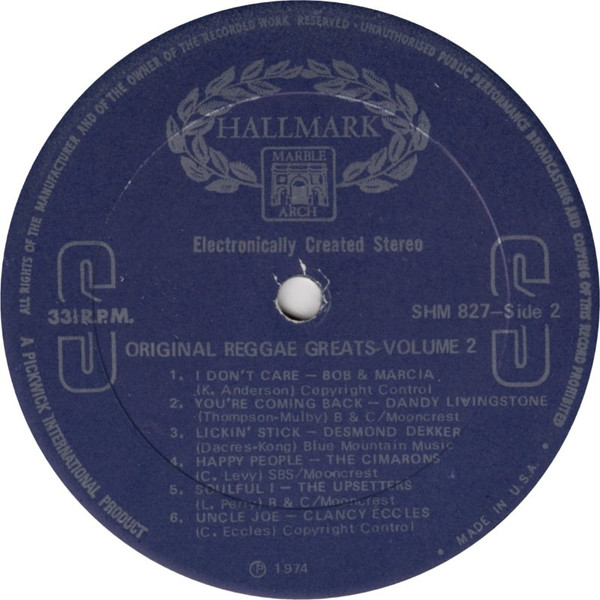 Various - Original Reggae Greats - Vol. 2 | Hallmark Records (SHM 827) - 8 Various - Original Reggae Greats - Vol. 2 | Hallmark Records (SHM 827) - 8
