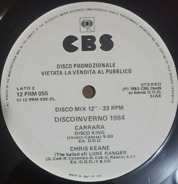 Various - Disco Inverno 1984 | CBS (12 PRM 055) - 2