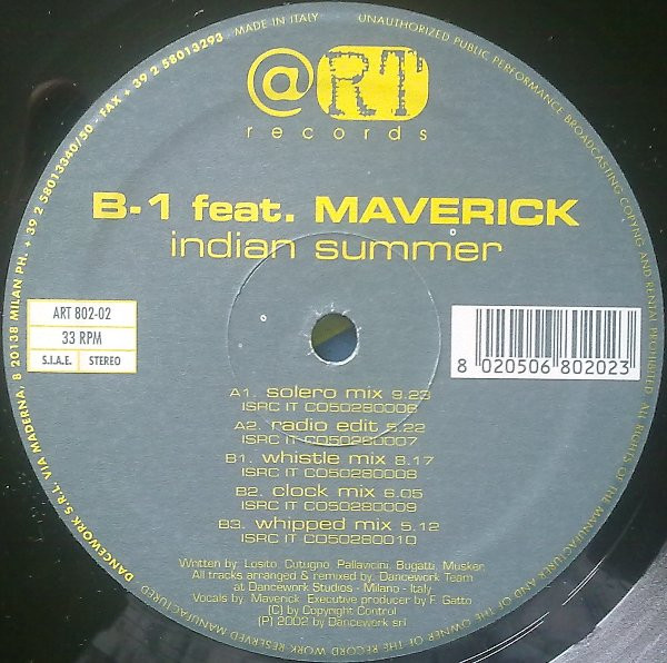 B-1 Feat. Maverick - Indian Summer | Art Records (ART 802-02) - 3 B-1 Feat. Maverick - Indian Summer | Art Records (ART 802-02) - 3