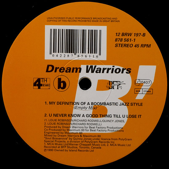 Dream Warriors - My Definition Of A Boombastic Jazz Style | 4th & Broadway (12 BRW 197) - 4 Dream Warriors - My Definition Of A Boombastic Jazz Style | 4th & Broadway (12 BRW 197) - 4