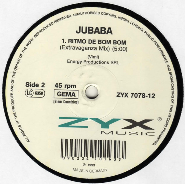 Jubaba - Ritmo De Bom Bom | ZYX Music (ZYX 7078-12) - 2