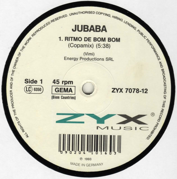 Jubaba - Ritmo De Bom Bom | ZYX Music (ZYX 7078-12) - main
