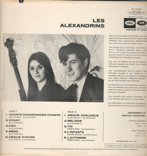 Les Alexandrins - Les Alexandrins | Capitol Records (Canada) Ltd. (ST-70.001) - 2 Les Alexandrins - Les Alexandrins | Capitol Records (Canada) Ltd. (ST-70.001) - 2