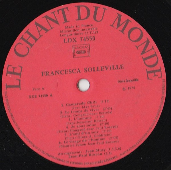Francesca Solleville - Le Visage De L'homme | Le Chant Du Monde (LDX 74550) - 4 Francesca Solleville - Le Visage De L'homme | Le Chant Du Monde (LDX 74550) - 4