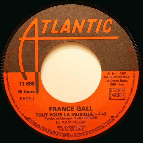 France Gall - Tout Pour La Musique / Résiste | Atlantic (11 698) - 3