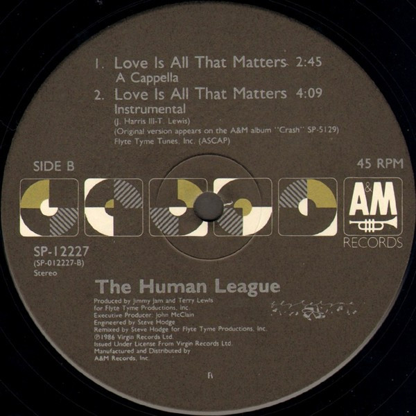 The Human League - Love Is All That Matters | A&M Records (SP-12227) - 2