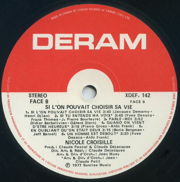 Nicole Croisille - Si L'On Pouvait Choisir Sa Vie | Deram (XDEF-142) - 3 Nicole Croisille - Si L'On Pouvait Choisir Sa Vie | Deram (XDEF-142) - 3