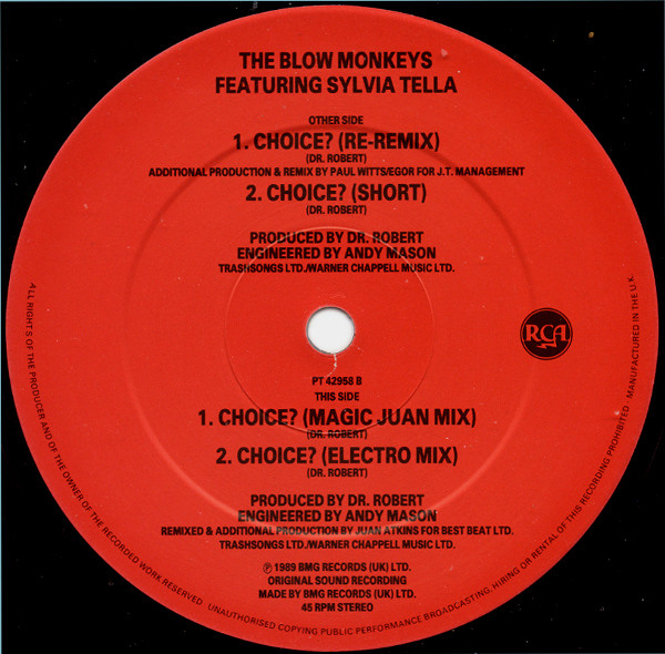 The Blow Monkeys Featuring Sylvia Tella - Choice? Remix | RCA (PT 42958) - 4
