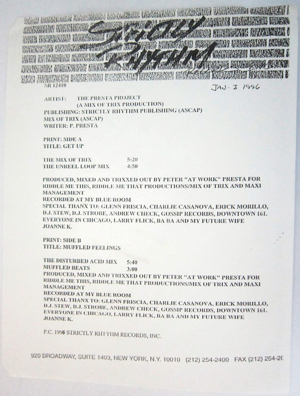 The Presta Project - Get Up / Muffled Feelings | Strictly Rhythm (SR 12410) - 2 The Presta Project - Get Up / Muffled Feelings | Strictly Rhythm (SR 12410) - 2