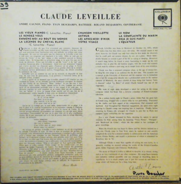 Claude Léveillée - Claude Léveillée | Columbia (FL-289) - 2
