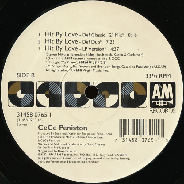 Ce Ce Peniston - Hit By Love | A&M Records (31458 0765 1) - 2 Ce Ce Peniston - Hit By Love | A&M Records (31458 0765 1) - 2