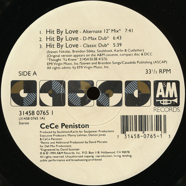 Ce Ce Peniston - Hit By Love | A&M Records (31458 0765 1) - main Ce Ce Peniston - Hit By Love | A&M Records (31458 0765 1) - main