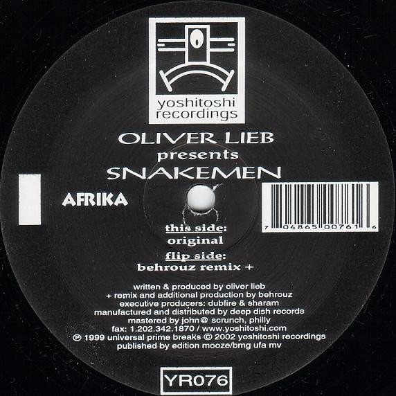 Oliver Lieb Presents Snakemen - Afrika | Yoshitoshi Recordings (YR076) - 2