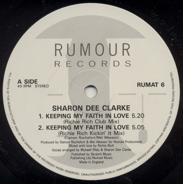 Sharon Dee Clarke - Keeping My Faith In Love | Rumour Records (RUMAT 6) - 3 Sharon Dee Clarke - Keeping My Faith In Love | Rumour Records (RUMAT 6) - 3