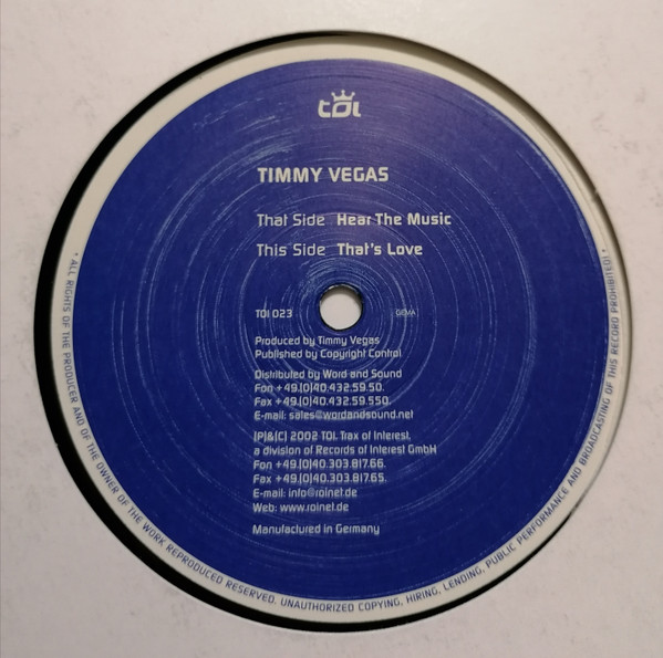 Timmy Vegas - Hear The Music / That's Love | Trax Of Interest (TOI 023) - main