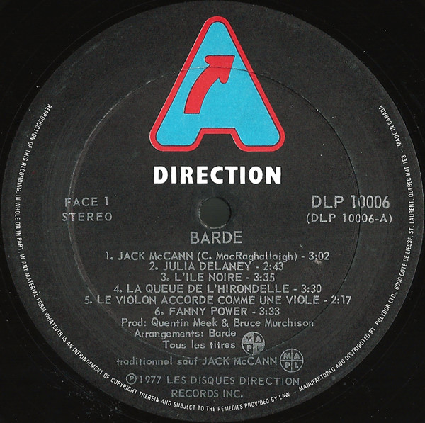 Barde - Barde [Vinyl] | Les Disques Direction Records (DLP 10,006) - 3