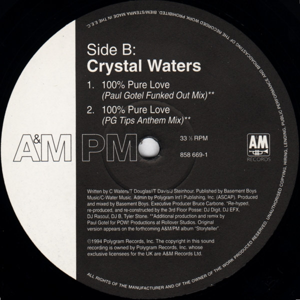 Crystal Waters - 100% Pure Love | A&M Records (858669-1) - 4