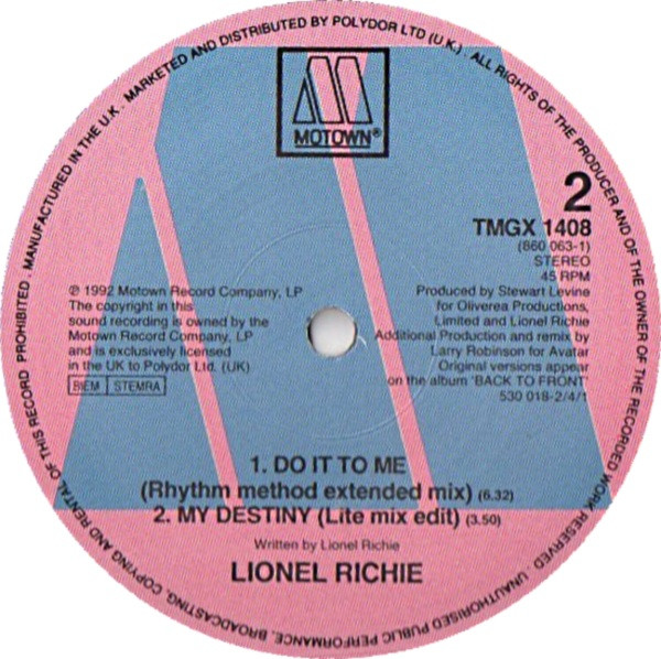 Lionel Richie - My Destiny | Motown (TMGX 1408) - 4