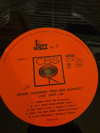 Benny Goodman Trio And Quartet - Live 1937-38 | CBS (62853) - 4 Benny Goodman Trio And Quartet - Live 1937-38 | CBS (62853) - 4