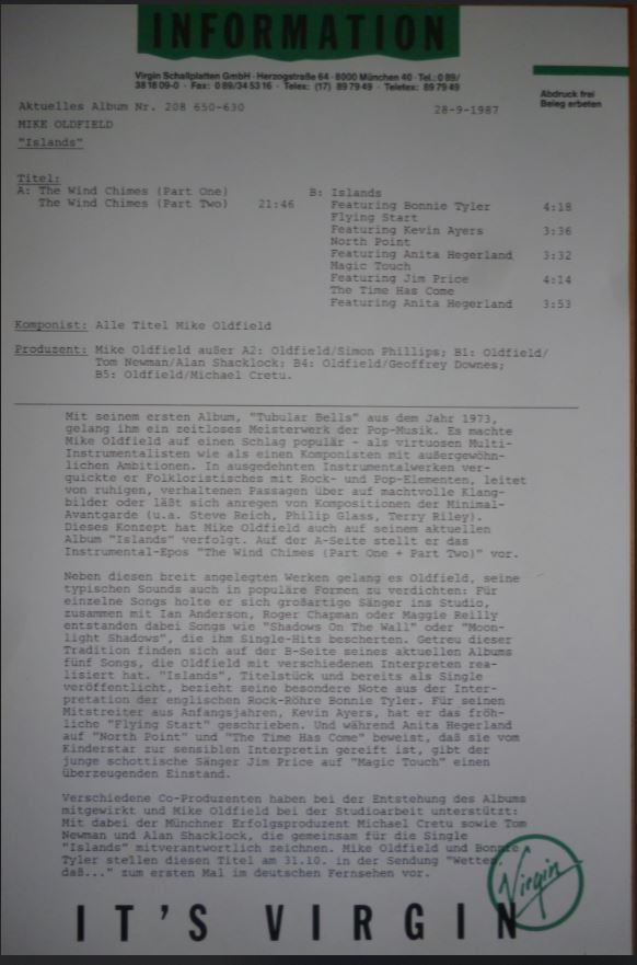 Mike Oldfield - Islands | Virgin (208 650-630) - 10