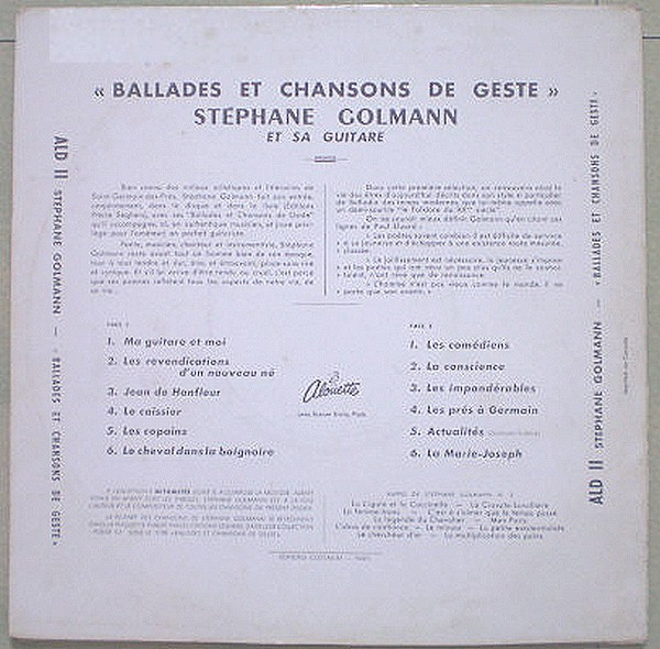 Stéphane Golmann - Ballades Et Chansons de Geste Vol. 1 | Alouette (ALD 11) - 2
