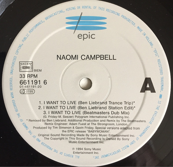 Naomi Campbell - I Want To Live | Epic (EPC 661191 6) - 3 Naomi Campbell - I Want To Live | Epic (EPC 661191 6) - 3