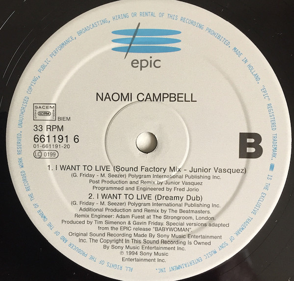 Naomi Campbell - I Want To Live | Epic (EPC 661191 6) - 4 Naomi Campbell - I Want To Live | Epic (EPC 661191 6) - 4