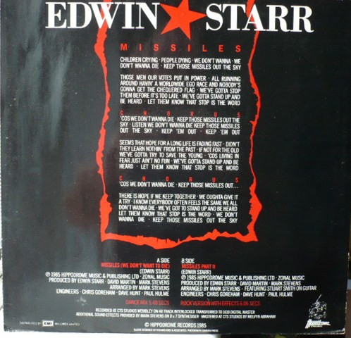 Edwin Starr - Missiles (We Don't Want To Die) | Hippodrome Records (12 HIPPO 105) - 2