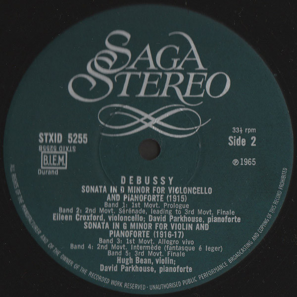 Ravel Trio In A Minor For Pianoforte And Violincello (1914) / Debussey Sonata In D Minor For Violincello And Pianoforte (1915) / Sonata In G Minor For Violin And Pianoforte (1916-17)