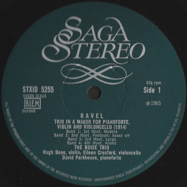Ravel Trio In A Minor For Pianoforte And Violincello (1914) / Debussey Sonata In D Minor For Violincello And Pianoforte (1915) / Sonata In G Minor For Violin And Pianoforte (1916-17)