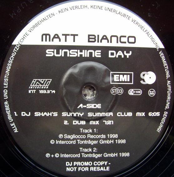 Matt Bianco - Sunshine Day | Intercord (INT 193.374) - main