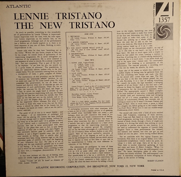 Lennie Tristano - The New Tristano | Atlantic (1357) - 2 Lennie Tristano - The New Tristano | Atlantic (1357) - 2