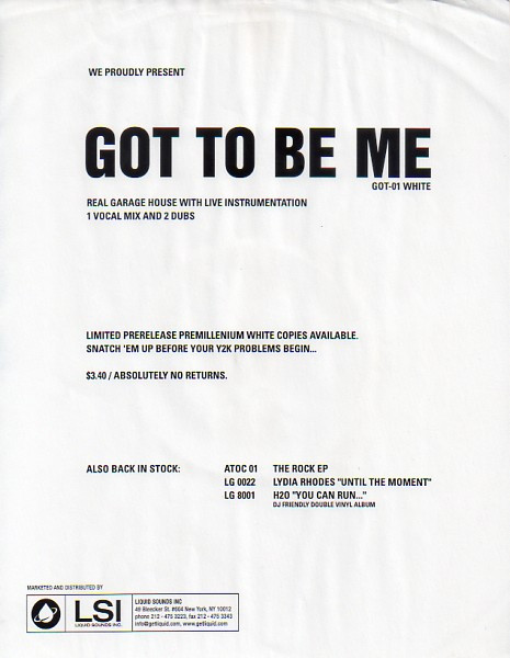 H2O - Got To Be Me | Liquid Groove (GOT01) - 3