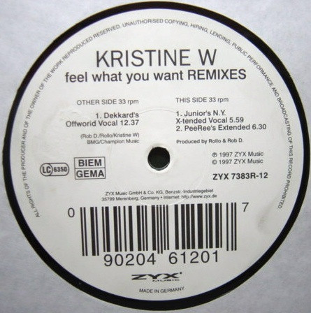 Kristine W - Feel What You Want (Remixes) | ZYX Music (ZYX 7383R-12)