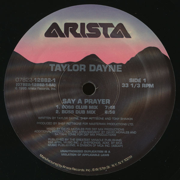 Taylor Dayne - Say A Prayer | Arista (07822-12882-1) - 3