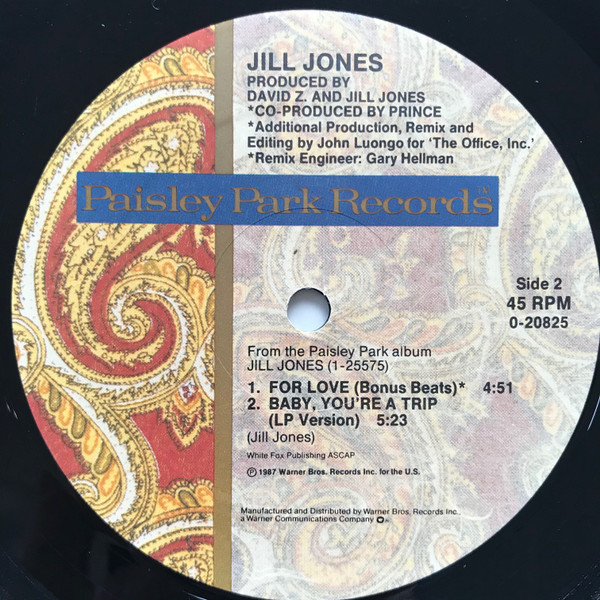Jill Jones - For Love | Paisley Park (9 20825-0) - 4