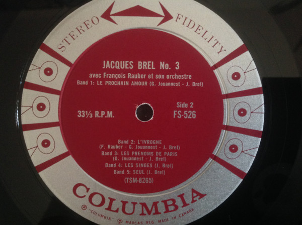 Jacques Brel Avec François Rauber Et Son Orchestre - N° 3 | Columbia (FS526) - 4