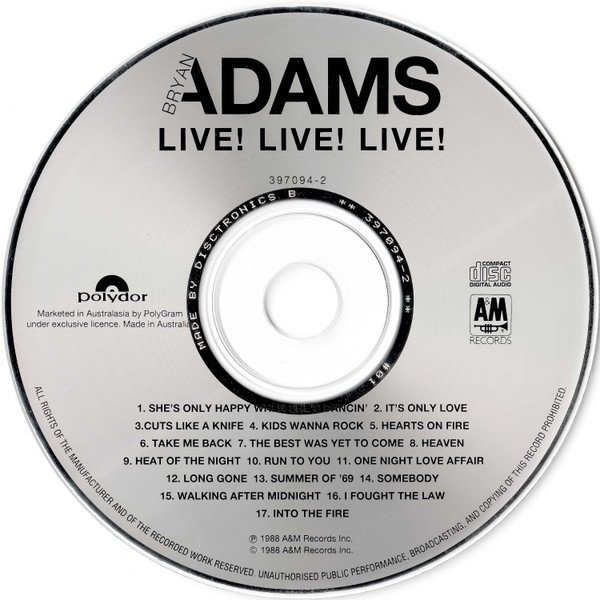 Bryan Adams - Live! Live! Live! | A&M Records (397 094-2) - 3 Bryan Adams - Live! Live! Live! | A&M Records (397 094-2) - 3