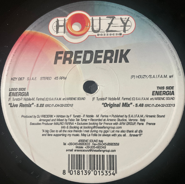 DJ Frederik - Energia | Houzy Records (HZY 067) - 2