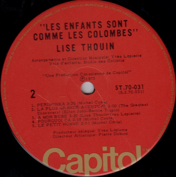 Lise Thouin - Les Enfants Sont Comme Les Colombes | Capitol Records (ST.70031) - 4