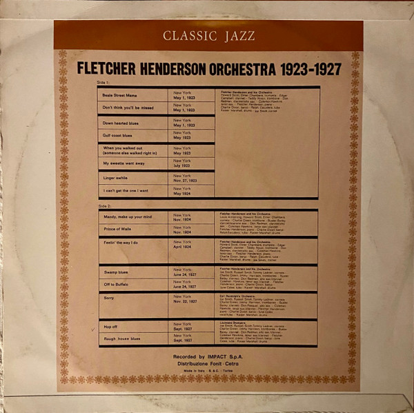 Fletcher Henderson And His Orchestra - 1923 - 1927 Featuring A.O. Coleman Hawkins & Louis Armstrong | Music Parade Cetra (LEL 188) - 2