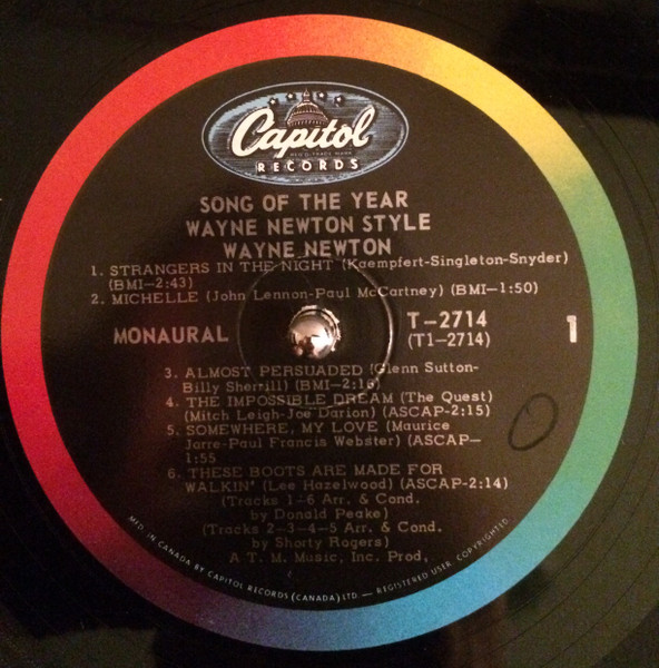 Wayne Newton - Song Of The Year - Wayne Newton Style | Capitol Records (T-2714) - 3 Wayne Newton - Song Of The Year - Wayne Newton Style | Capitol Records (T-2714) - 3