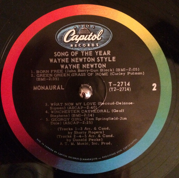 Wayne Newton - Song Of The Year - Wayne Newton Style | Capitol Records (T-2714) - 4 Wayne Newton - Song Of The Year - Wayne Newton Style | Capitol Records (T-2714) - 4