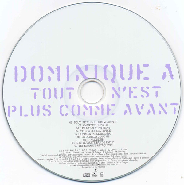 Dominique A - Tout Sera Comme Avant | Labels (7243 576646 2 2) - 4 Dominique A - Tout Sera Comme Avant | Labels (7243 576646 2 2) - 4