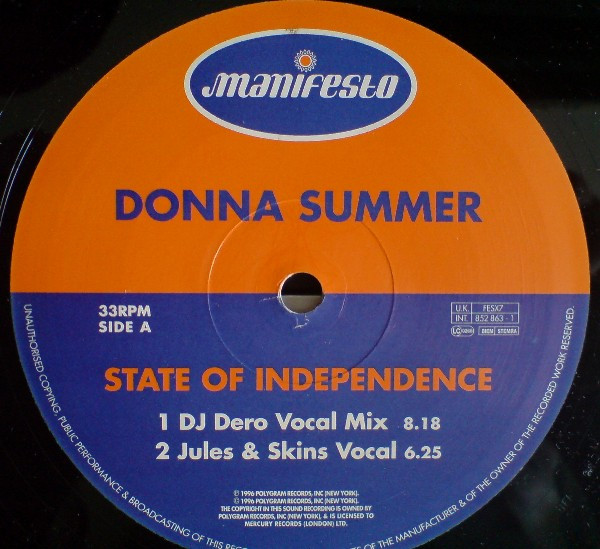Donna Summer - State Of Independence | Manifesto (FESX7) - 3