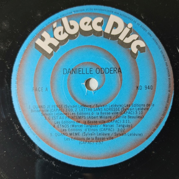 Danielle Oddera - Lettres Sans Adresse | Kébec-Disc (KD 940) - 3 Danielle Oddera - Lettres Sans Adresse | Kébec-Disc (KD 940) - 3