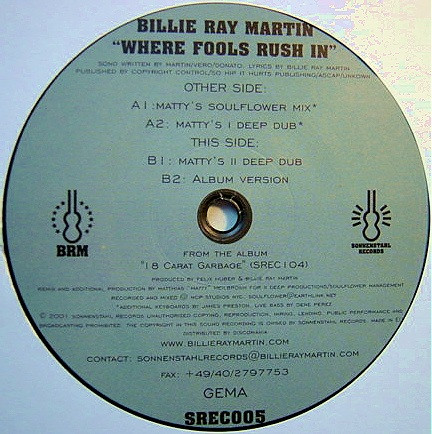 Billie Ray Martin - Where Fools Rush In | Sonnenstahl Records (SREC005) - 2