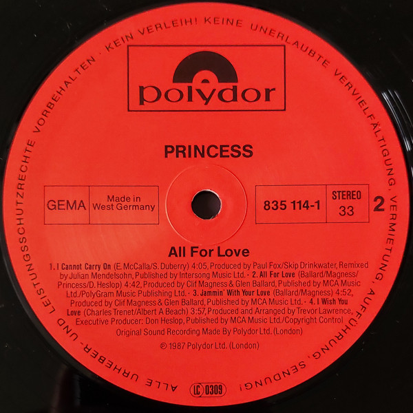 Princess - All For Love | Polydor (835 114-1) - 4 Princess - All For Love | Polydor (835 114-1) - 4