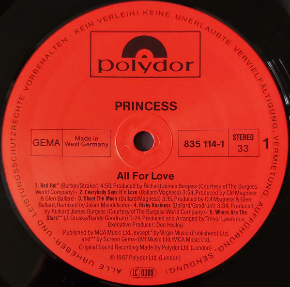 Princess - All For Love | Polydor (835 114-1) - 3 Princess - All For Love | Polydor (835 114-1) - 3